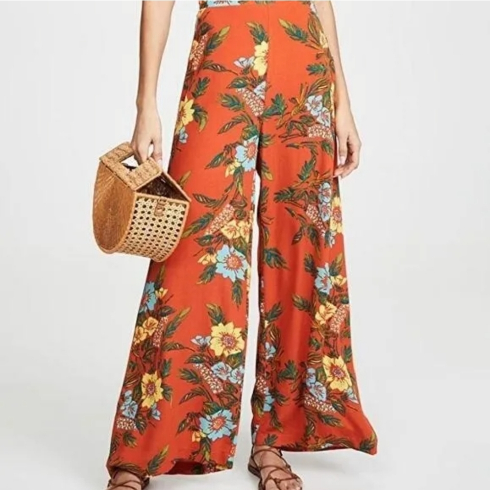 Free People Blue Horizon Wide Leg Floral Pants Size 0